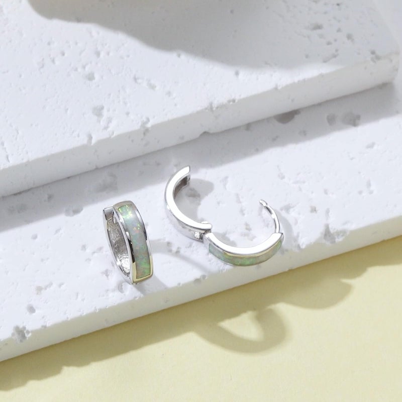 CUOKA MIRACLE Hoop Earrings for Women Trendy 925 Sterling Silver Opal Huggie Hoops Hypoallergenic Earrings for Sensitive Ears Valentine's Christmas Mothers Day Jewelry Gift - Image 3